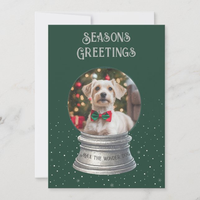 Carte de vacances Green Snow Globe Photo Flat (Devant)