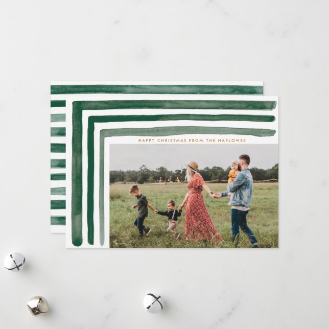 Carte de vacances Green Watercolor Stries (Devant/Arrière en situation)