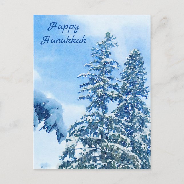 Carte de vacances Hanoukka Pins couverts de neige (Devant)