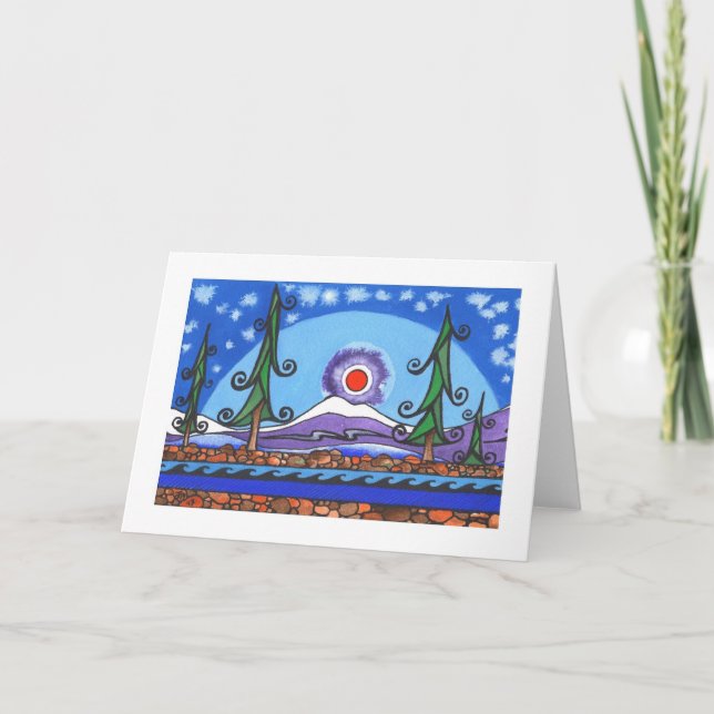 Carte de vacances hivernales, "Snowy Sunset" (Devant)