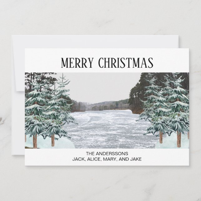 Carte de vacances Icy Lake Pine couverte de neige (Devant)