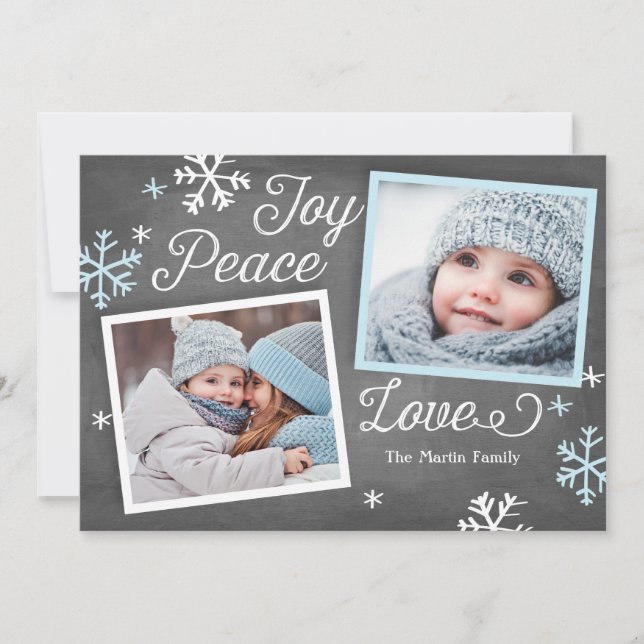 Carte de vacances Joy Peace Love Chalkboard 2-Phot (Devant)