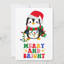 Carte de vacances Joyeuse et brillante Penguin de 