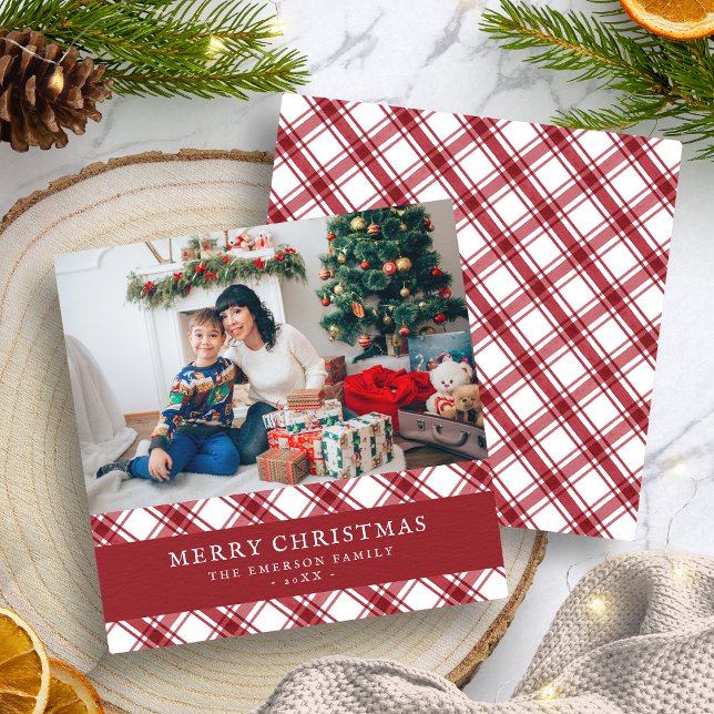 Carte de vacances Joyeux Noël Plat Rouge (Red Plaid Merry Christmas Flat Holiday Card
)
