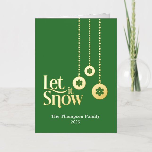 Carte de vacances "Let it Snow" Pliage Vert Pile (Recto)