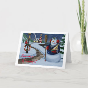 Carte De Vacances Lighthouse Snowman De Marine