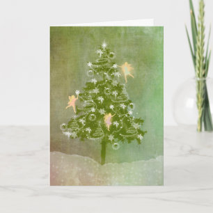 Carte de vacances magique Noël, Arbre et Fées