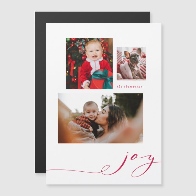 Carte de vacances Magnetic Simple Joy Multi-Photo (Devant / Derrière)