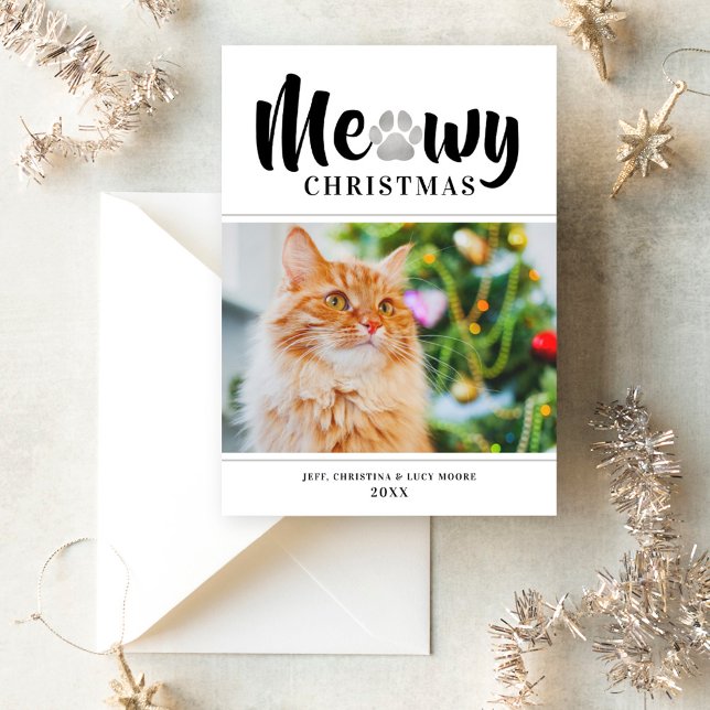 Carte de vacances MeowChristmas Silver Cat Pet Pho (Créateur téléchargé)