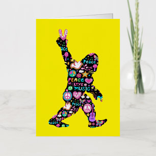 Carte De Vacances Métallisée Amour de la Paix Bigfoot Hippie Drôle Amateur de B