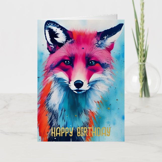 Carte De Vacances Métallisée Anniversaire de Red Fox (Recto)