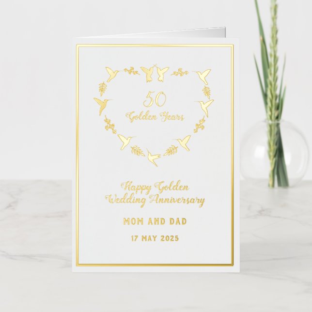Carte De Vacances Métallisée Anniversaire du Mariage d'or personnalisable (Recto)