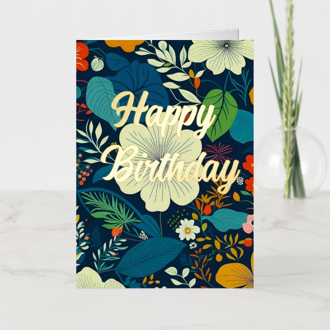 Carte De Vacances Métallisée Anniversaire Floral (Recto)
