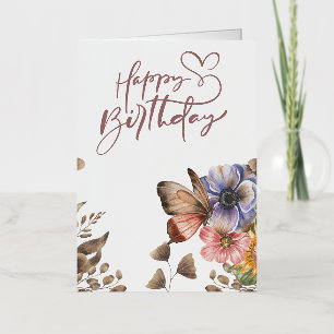 Carte De Vacances Métallisée Anniversaire floral du papillon Boho élégant