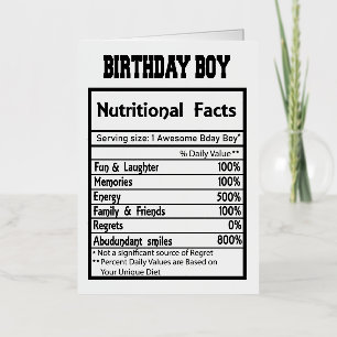 Carte De Vacances Métallisée Anniversaire Garçon Faits nutritionnels