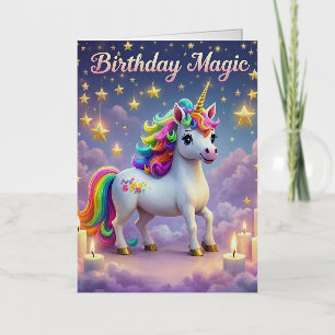 Carte De Vacances Métallisée Anniversaire Magie poster Whimsical licorn enfants