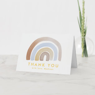 Carte De Vacances Métallisée Aquarelle bleu et Brown Rainbow Merci