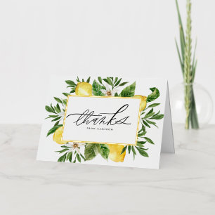 Carte De Vacances Métallisée Aquarelle Fleurs de citron Merci de cadre