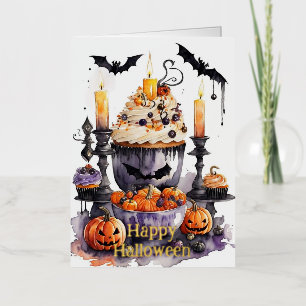 Carte De Vacances Métallisée Aquarelle Halloween Sweets