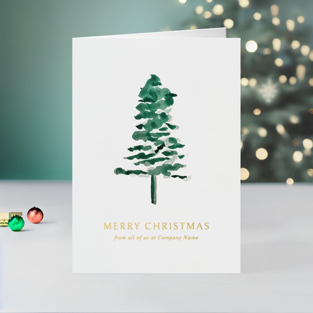Carte De Vacances Métallisée Aquarelle Pine Tree photo Noël d'affaires (Vacances In Situ 2)