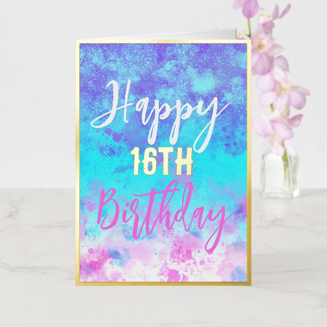 Carte De Vacances Métallisée Aquarelle rose bleu pourpre Anniversaire Personnal (Orchidée)