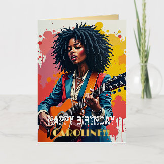 Carte De Vacances Métallisée Art inspirant de guitariste noire personnalisée
