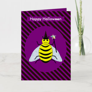 Carte De Vacances Métallisée Assistant Abeille magique d'Halloween Purple et ba