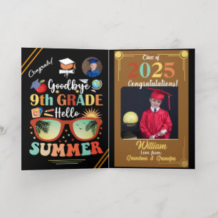 Carte De Vacances Métallisée Au revoir 9e année Bonjour l'été Diplôme personnal