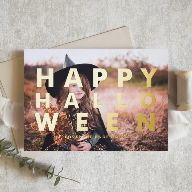Carte De Vacances Métallisée Audacieuse Typographie moderne Photo Happy Hallowe (Créateur téléchargé)