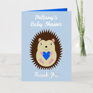 Carte De Vacances Métallisée Baby Boy Blue Heart Hérisson Baby Shower