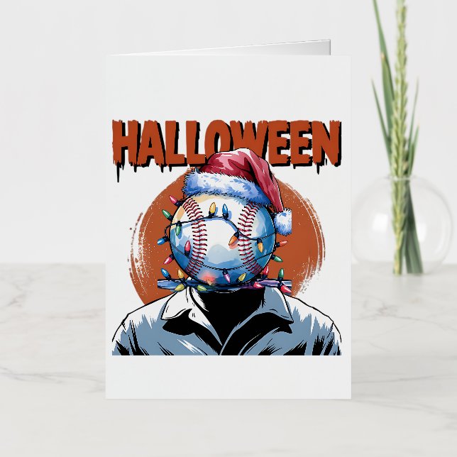 Carte De Vacances Métallisée Baseball festif : Halloween se rencontre Noël (Recto)