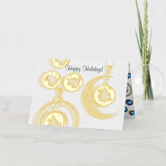 Carte De Vacances Métallisée Bijoux de Noël Arbre bleu noir brillant Lune (Recto)