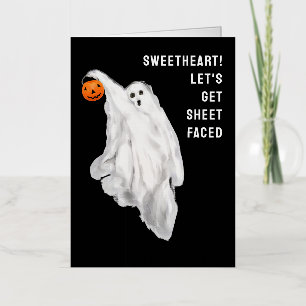 Carte De Vacances Métallisée Boire Amusant Adulte Halloween Fête Fantôme
