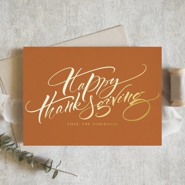 Carte De Vacances Métallisée Bon thanksgiving de calligraphie moderne Orange (Créateur téléchargé)
