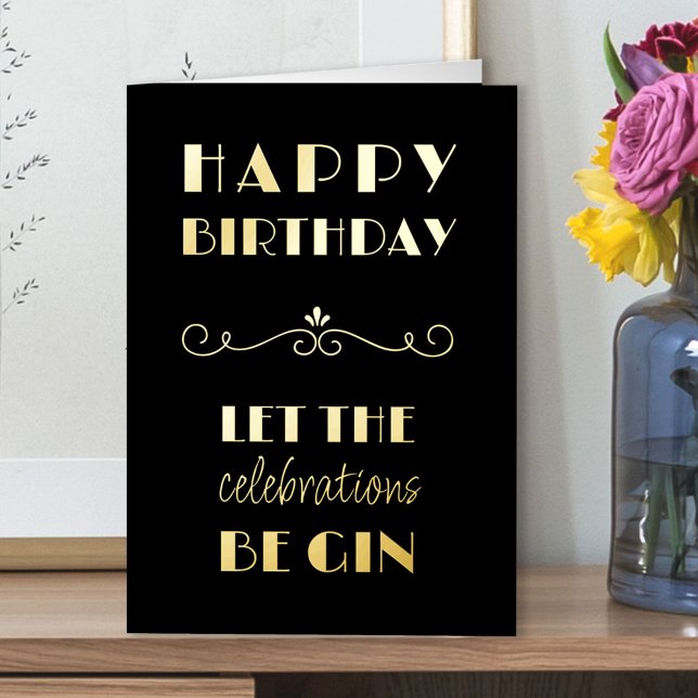 Carte De Vacances Métallisée Bonne Anniversaire Funny Gin Citation typographiqu (Créateur téléchargé)