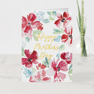 Carte De Vacances Métallisée Bonne Fête des mères Fleur d'aquarelle rouge