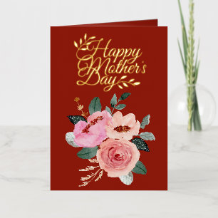 Carte De Vacances Métallisée Bouquet floral rose et Pêche Bonne Mère