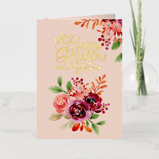 Carte De Vacances Métallisée Bourgogne et Pêcher le Bouquet Floral Fête des Mèr