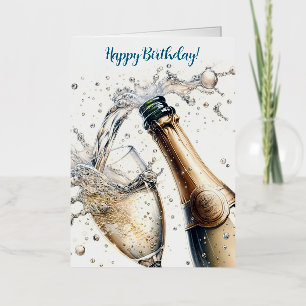 Carte De Vacances Métallisée Bubbly champagne Joyeux anniversaire