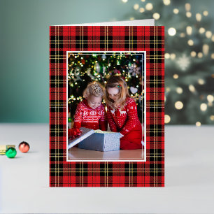 Carte De Vacances Métallisée Buffalo Plaid Photo Joyeux Noël Or