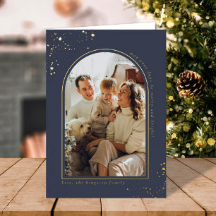 Carte De Vacances Métallisée Cadre photo d'arche de Noël minimaliste réel