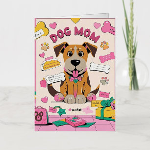 Carte De Vacances Métallisée Cartoon Puppy chien maman dans la chambre rose