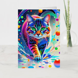 Carte De Vacances Métallisée Chat coloré, éclaboussure, peinture, classement de