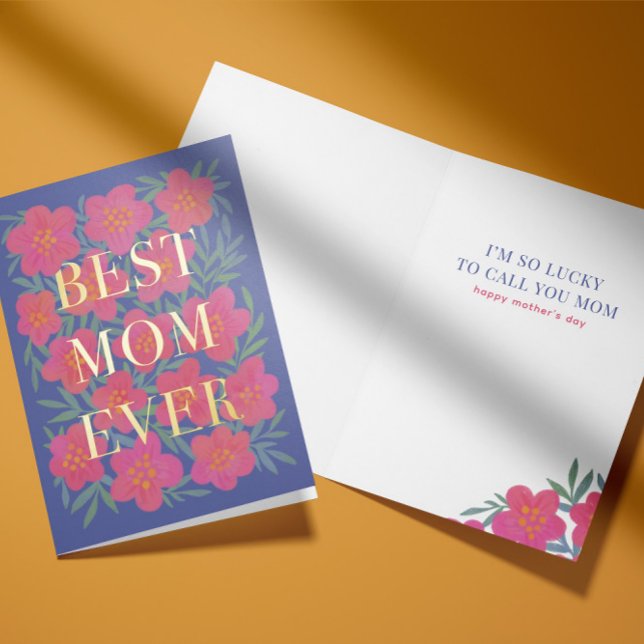 Carte De Vacances Métallisée Chevauchement de fleurs roses Meilleure maman jama (Créateur téléchargé)