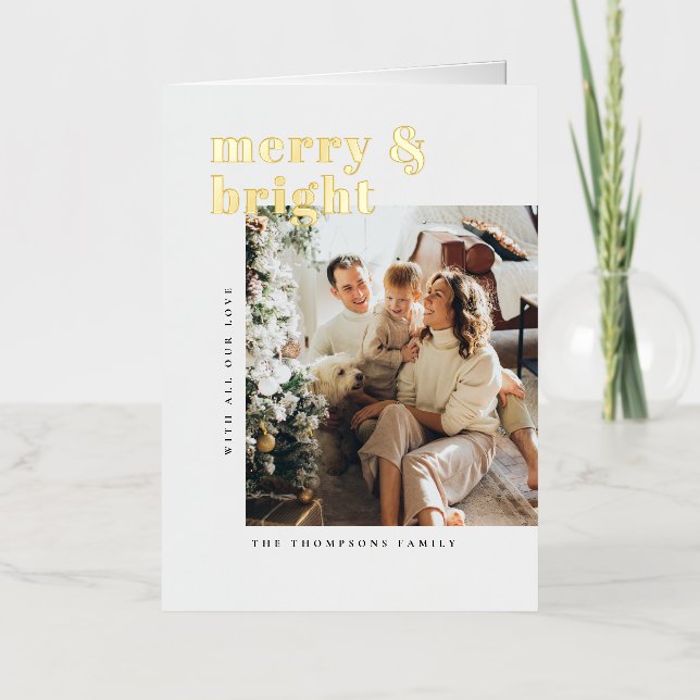 Carte De Vacances Métallisée Christmas Card Foil Merry & Bright (Recto)