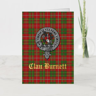 Carte De Vacances Métallisée Clan Burnett Crest Badge & Tartan