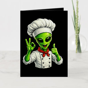 Carte De Vacances Métallisée Conception drôle de chef extraterrestre Cuisinier