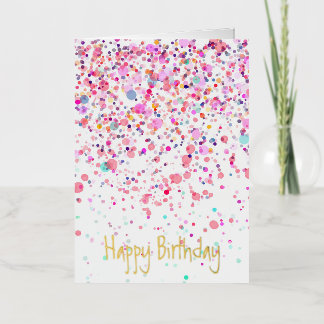 Carte De Vacances Métallisée Confetti coloré Joyeux Anniversaire Or