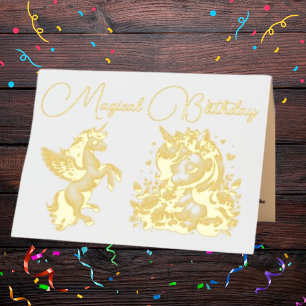 Carte De Vacances Métallisée Cute Whimsical Floral Unicorn Anniversaire de enfa