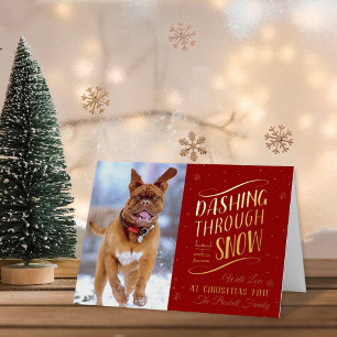 Carte De Vacances Métallisée Dashing Through the Snow   Photo de Noël Real